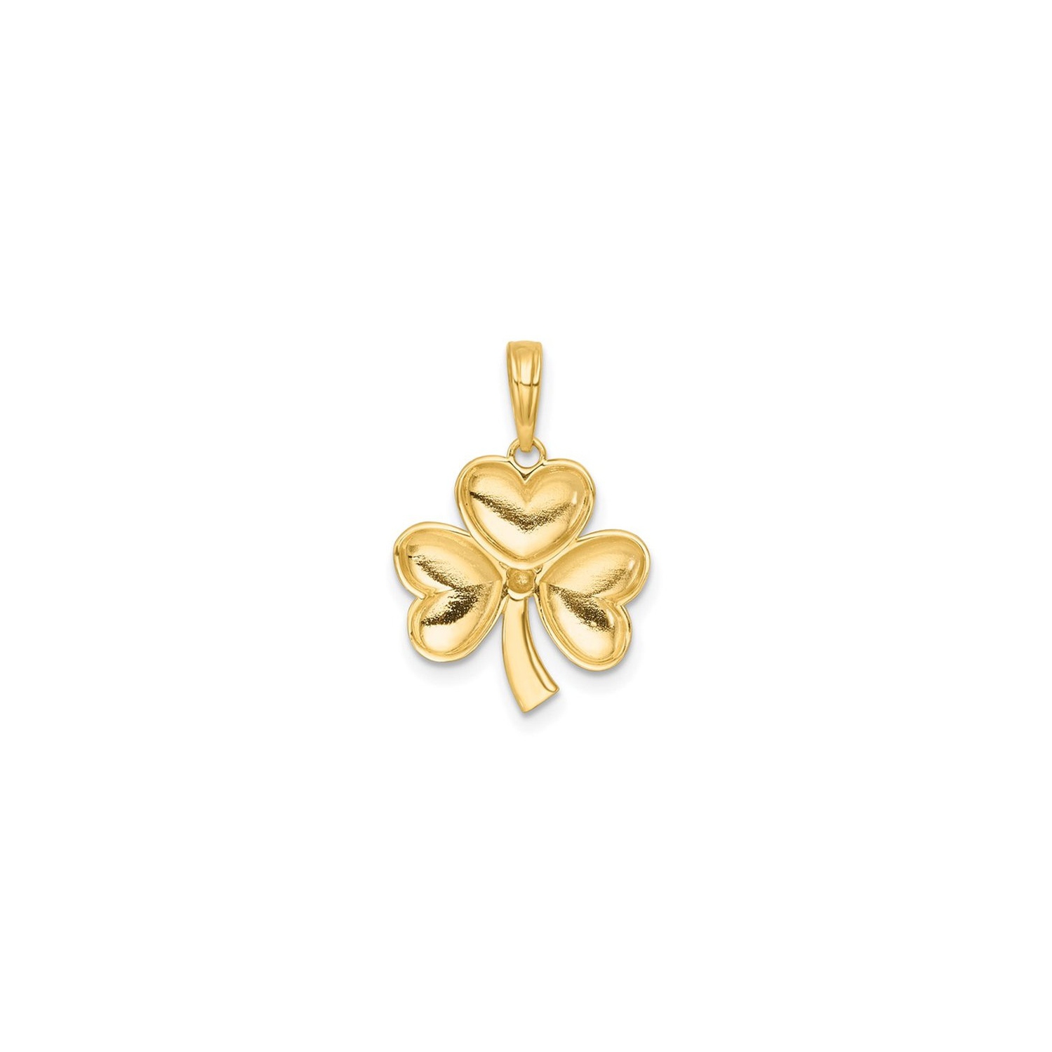 14K Yellow Gold Polished 3-Leaf Clover Heart Charm Pendant
