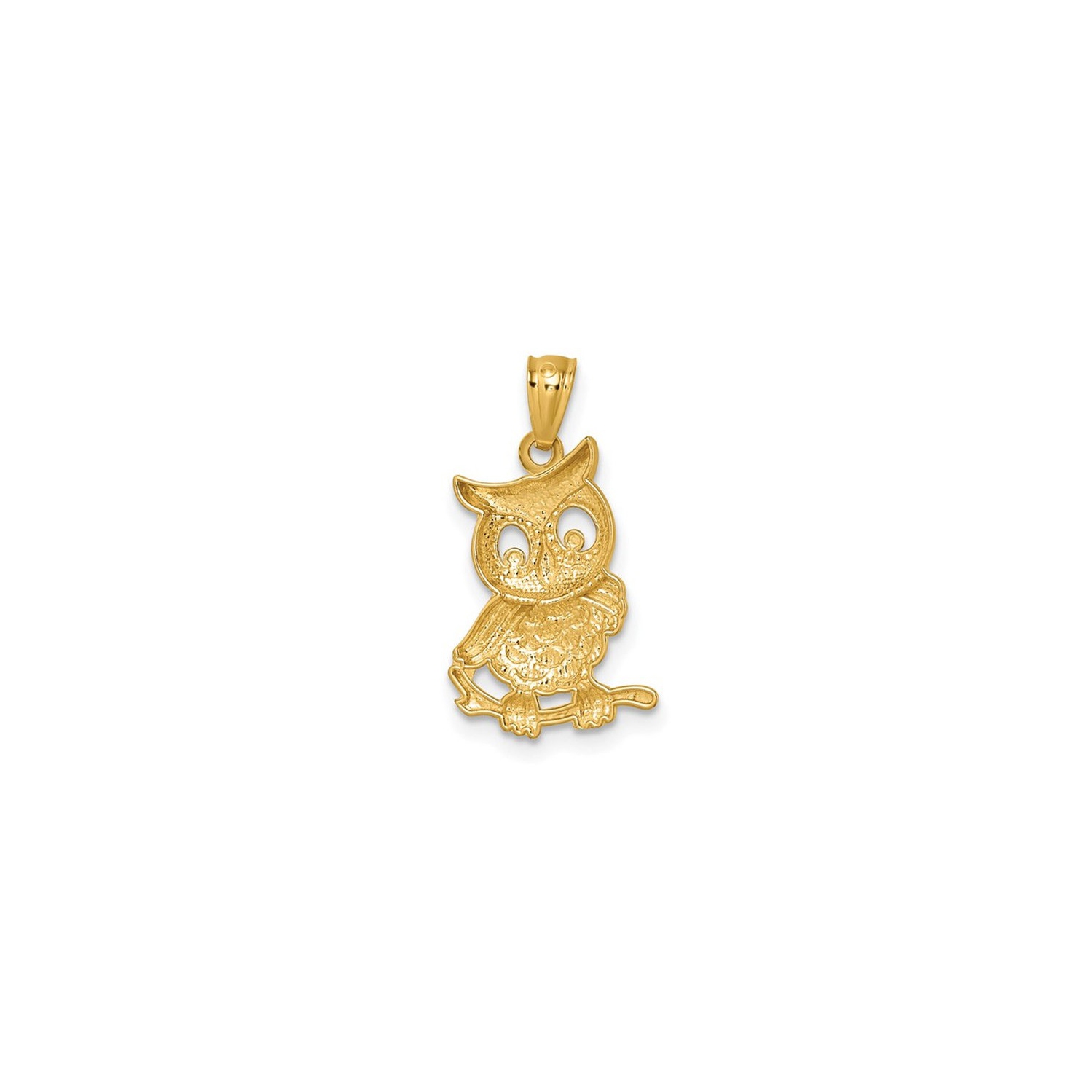 14K Yellow Gold Polished and Textured Owl Pendant