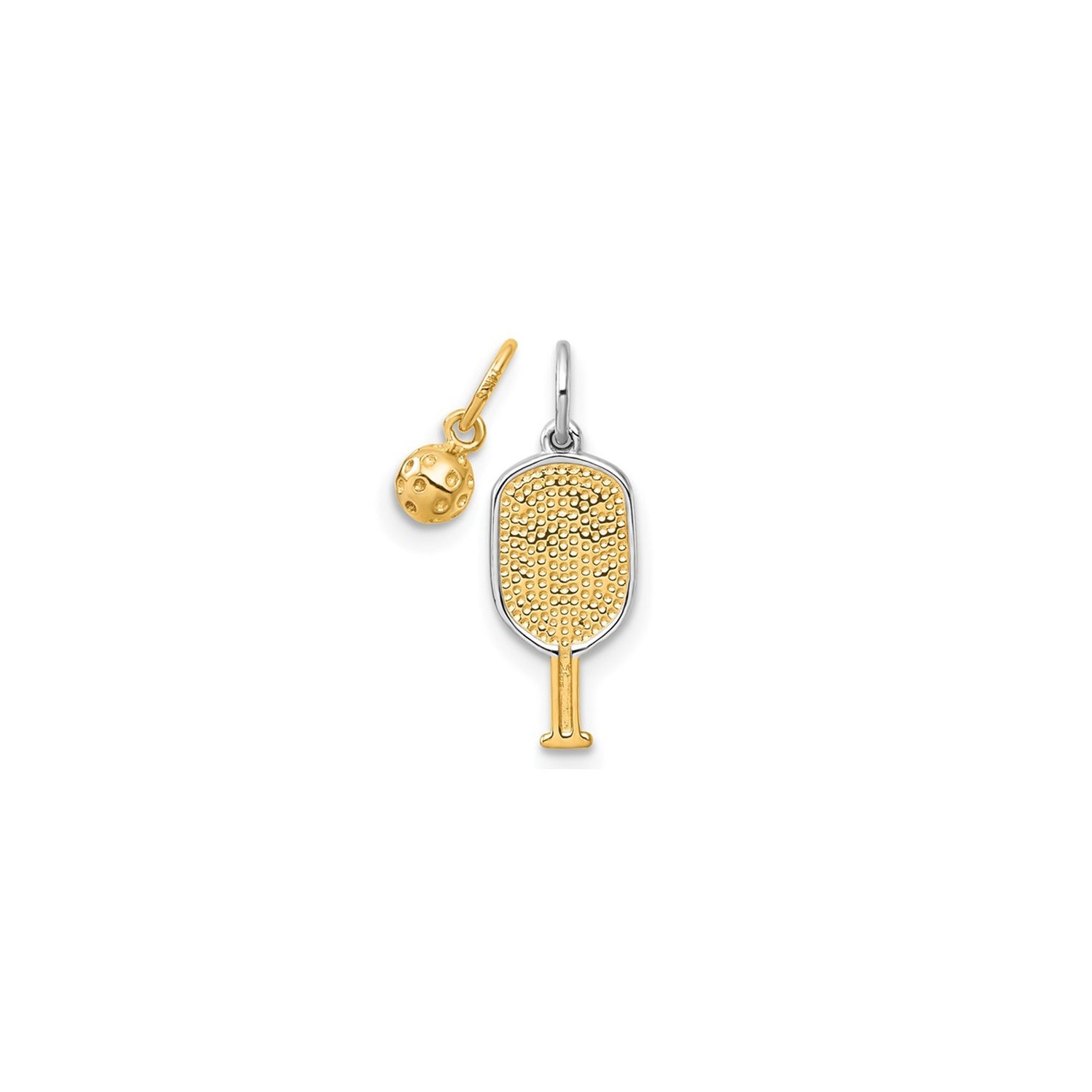 14K Yellow and White Gold Pickleball Paddle and Ball Charms Pendant