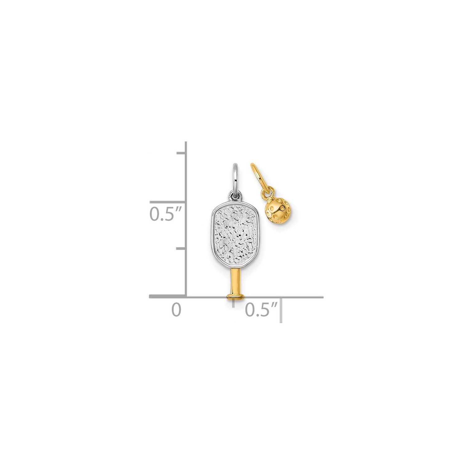 14K Yellow and White Gold Pickleball Paddle and Ball Charms Pendant