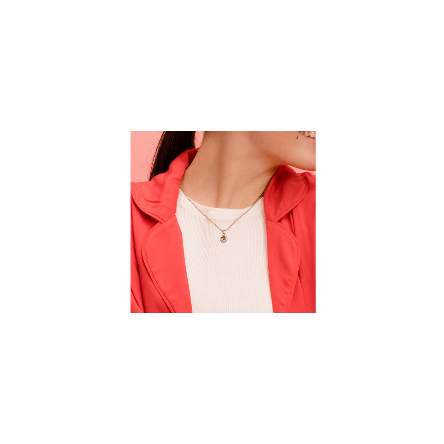 3/4 Carat Citrine Halo Pendant Necklace in 10K Yellow Gold with Chain