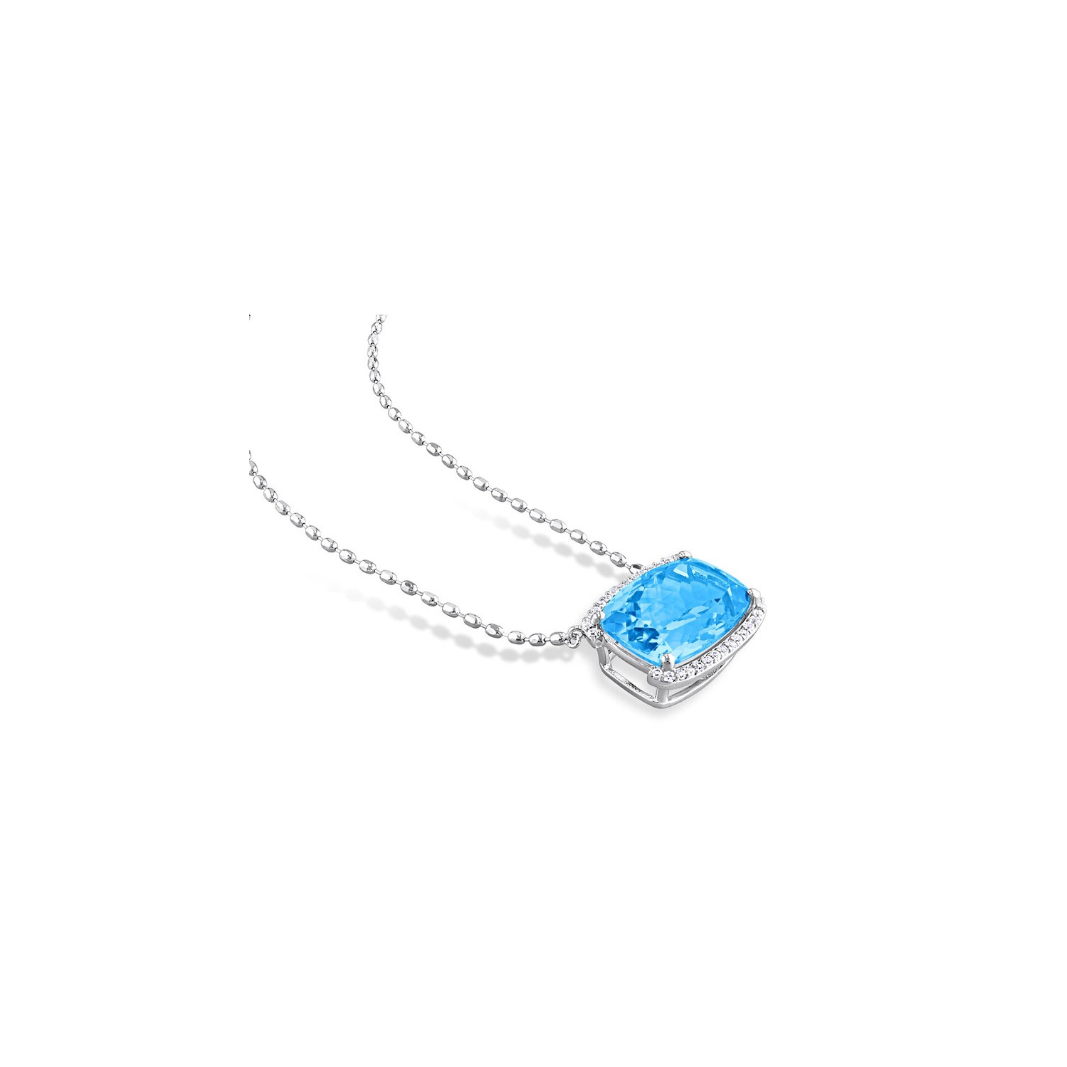 13 Carat Blue Topaz Cushion Solitaire Pendant Necklace in Sterling Silver with Chain