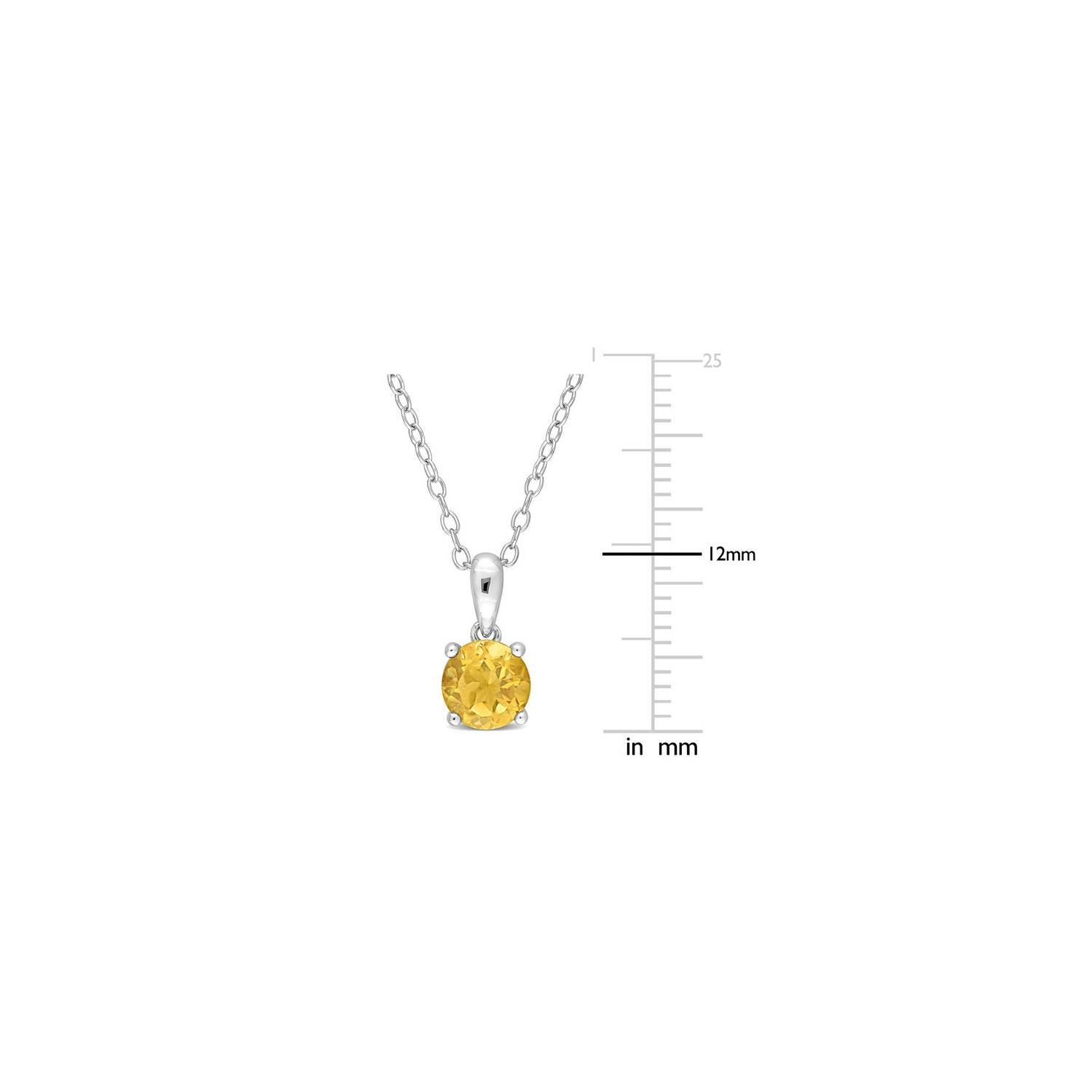 3/4 Carat Citrine Solitaire Round Pendant Necklace in Sterling Silver with Chain
