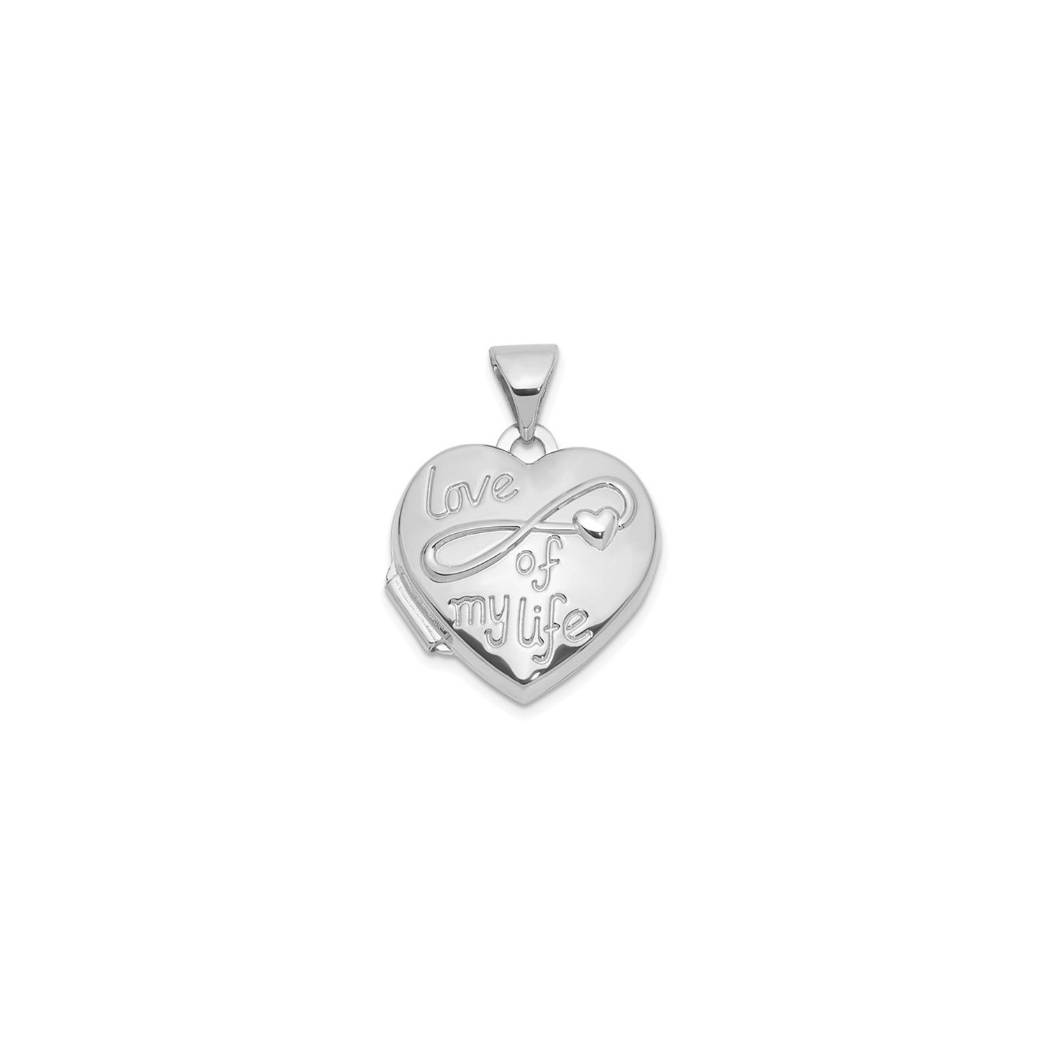 14K White Gold LOVE OF MY LIFE Heart Locket Pendant
