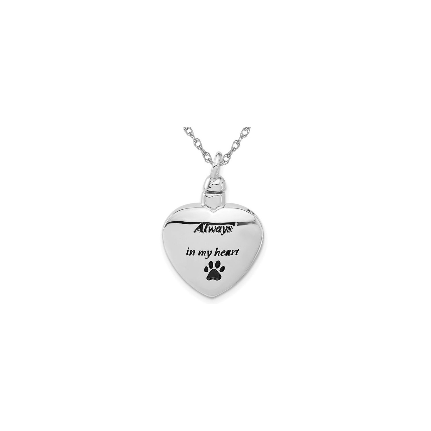 Sterling Silver Heart Paw Print Ash Holder Pendant Necklace with Chain