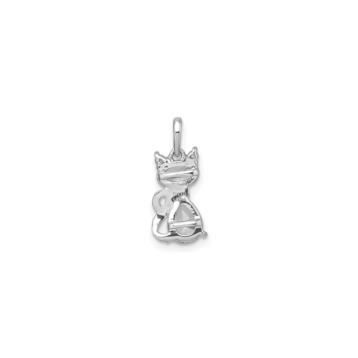 Steling Silver Cat Charm Pendant Necklace with Cubic Zirconias and Chain