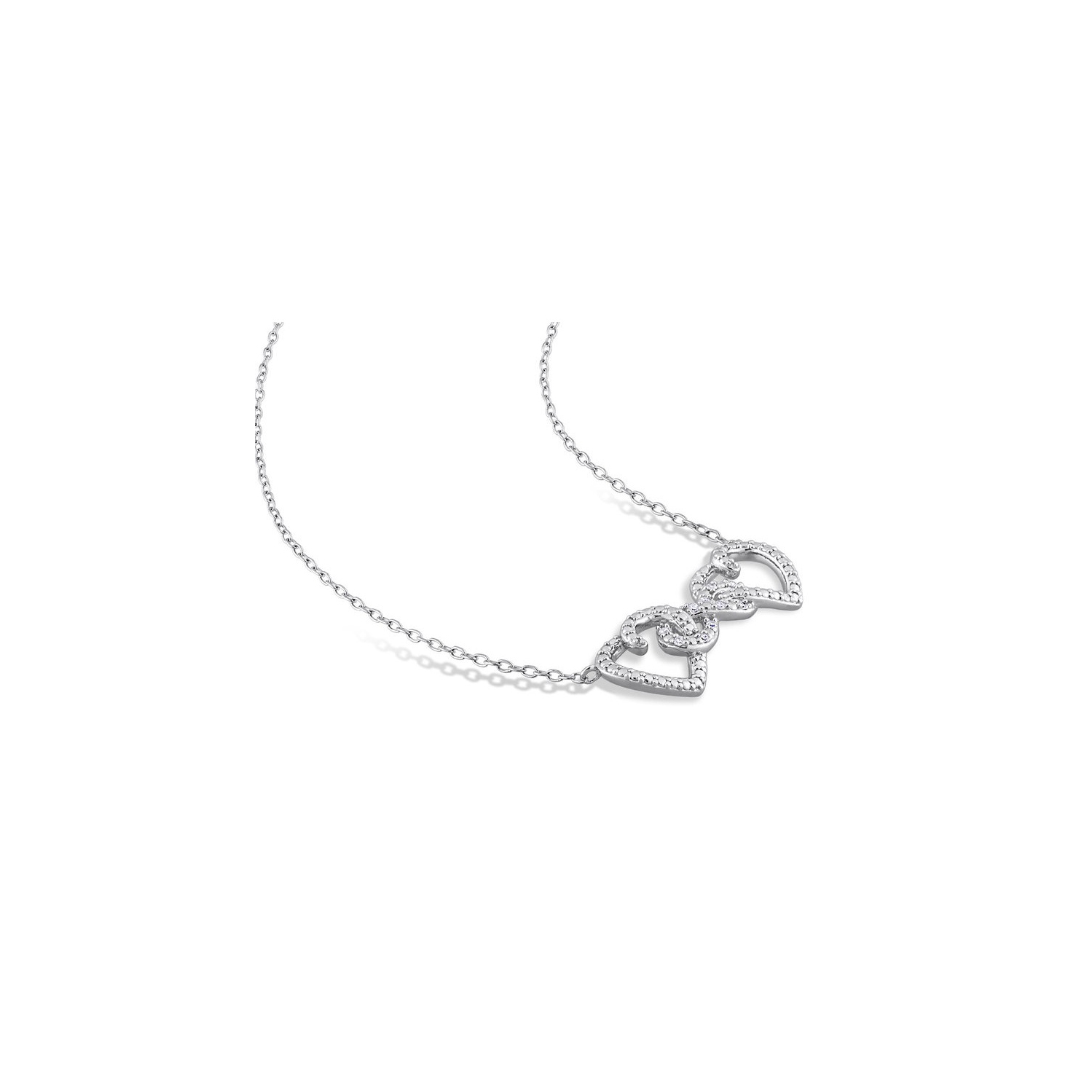 Accent Diamond Double Heart Pendant Necklace in Sterling Silver with Chain