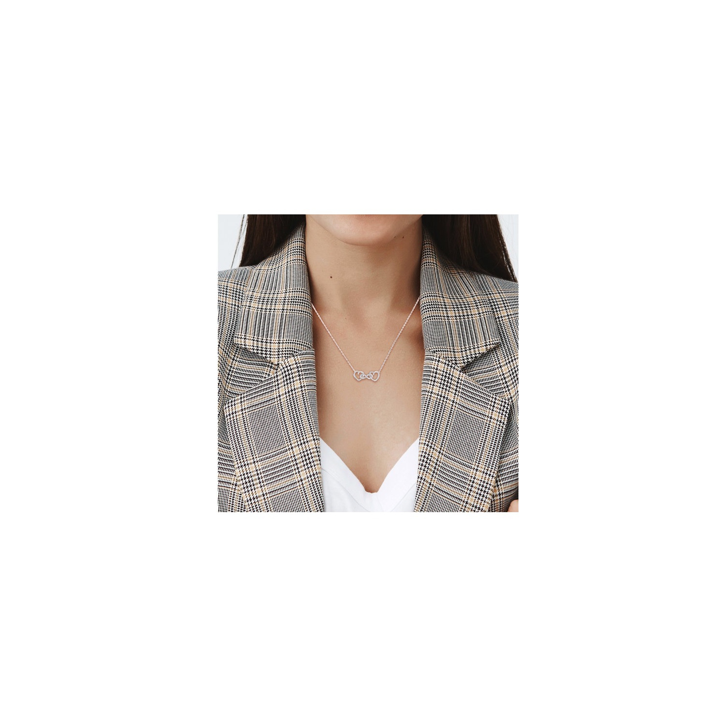 Accent Diamond Double Heart Pendant Necklace in Sterling Silver with Chain