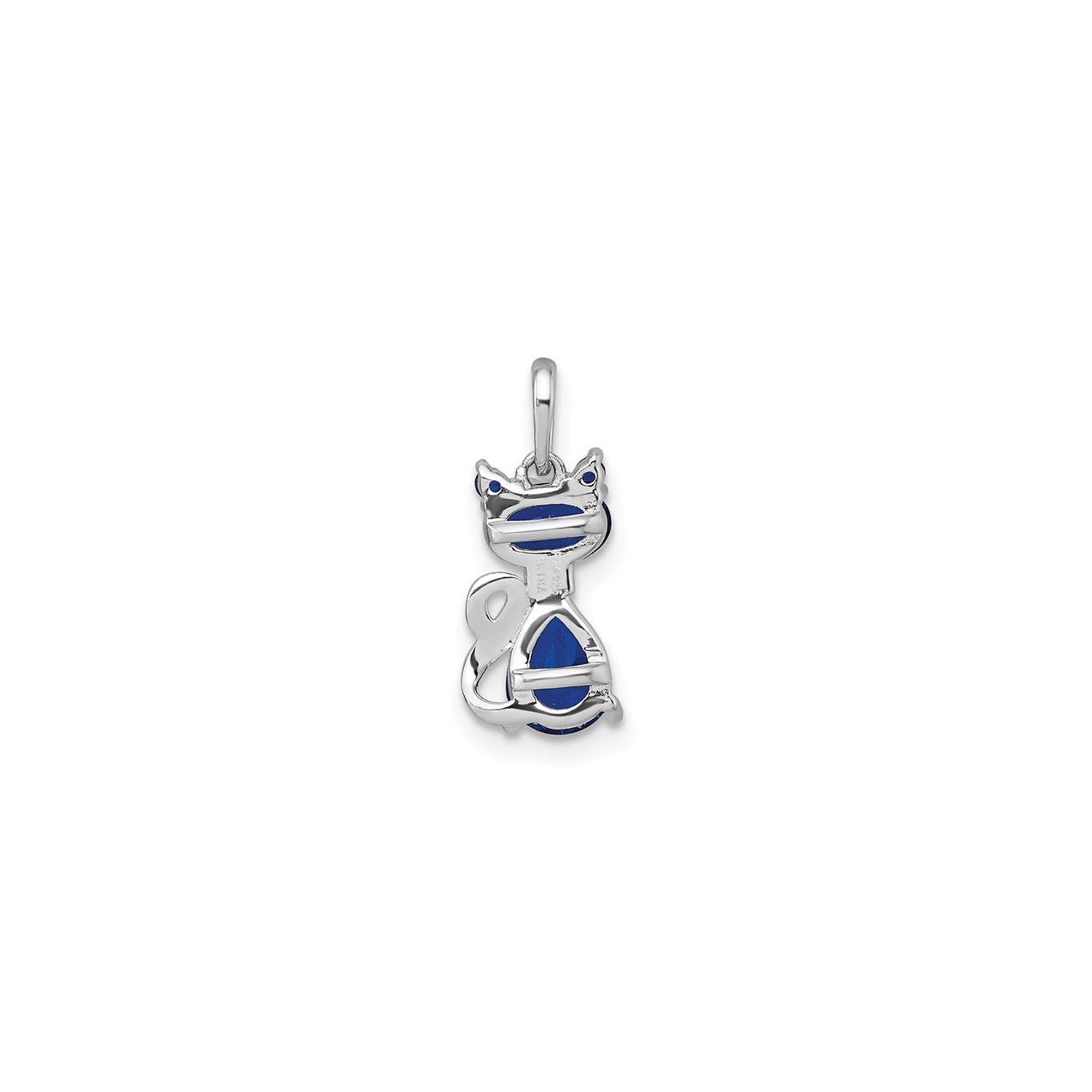 Lab-Created Sapphire Cat Charm Pendant Necklace in Sterling Silver with Chain