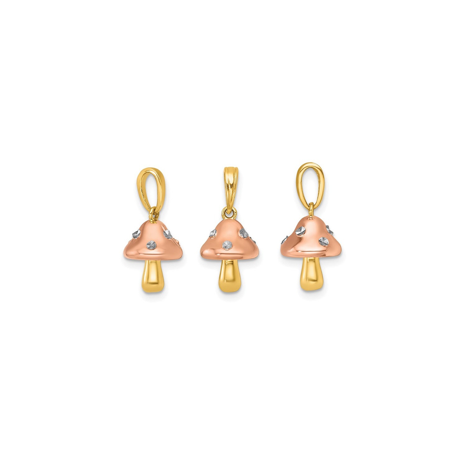 14K Yellow and Rose Gold Mushroom Charm Pendant