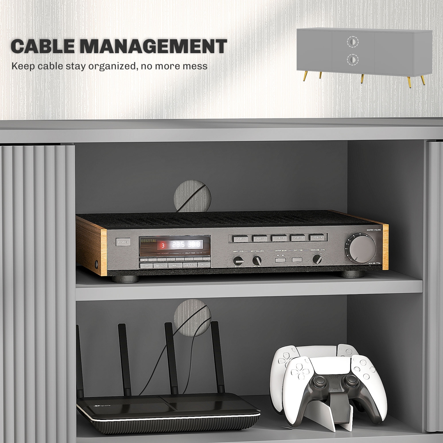 Meuble pour téléviseur de HOMCOM avec rangement pour téléviseur de 55 po, table moderne pour téléviseur avec 2 tablettes ouvertes et 2 armoires,