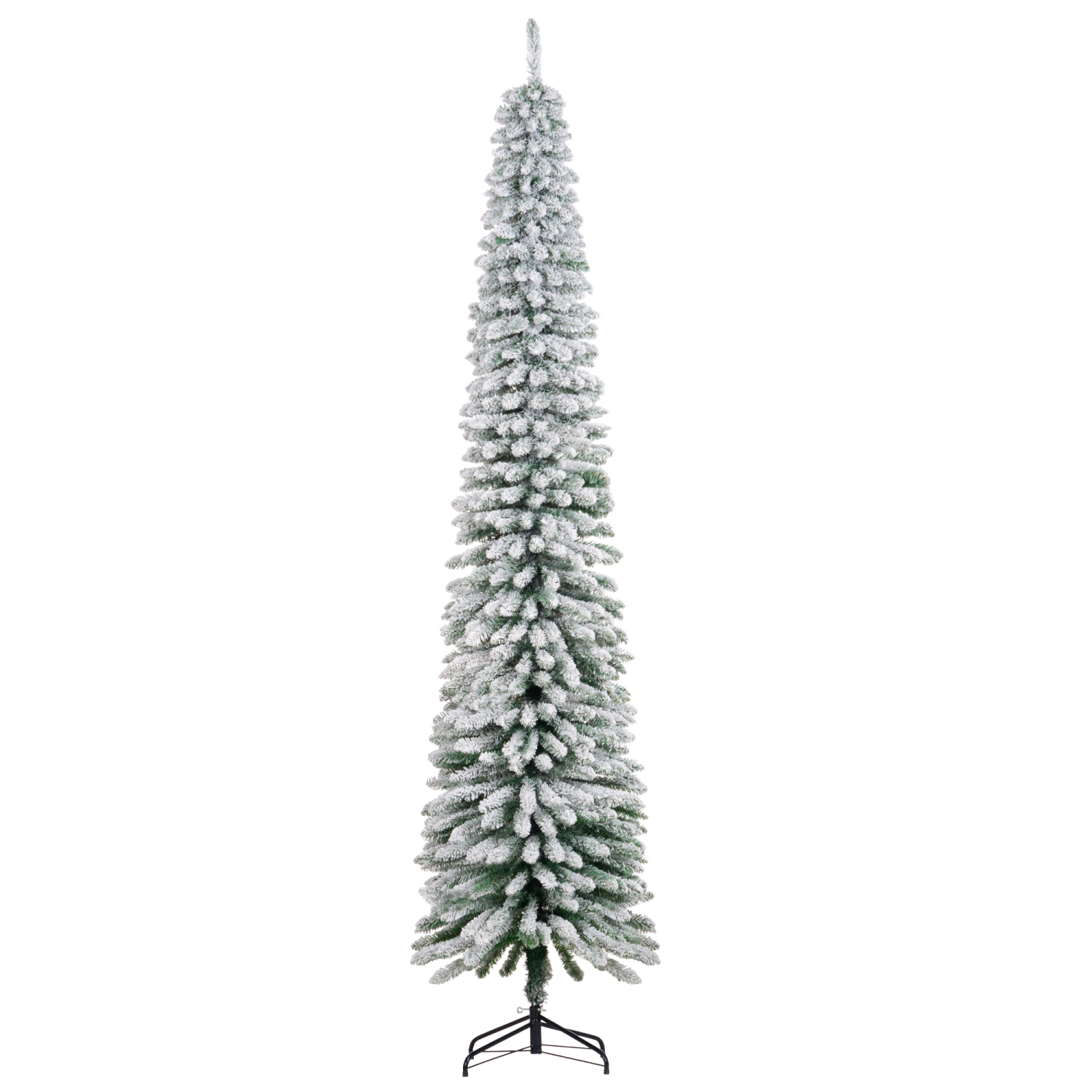 HOMCOM – Arbre de Noël artificiel floqué de neige, 9 pi, arbre de Noël étroit avec branches réalistes, base en métal, vert