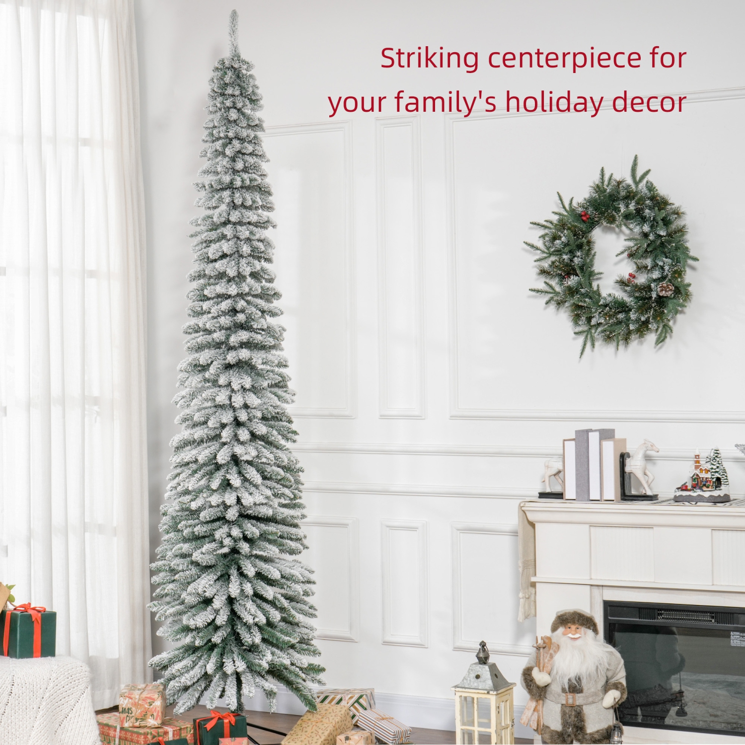 HOMCOM – Arbre de Noël artificiel floqué de neige, 9 pi, arbre de Noël étroit avec branches réalistes, base en métal, vert