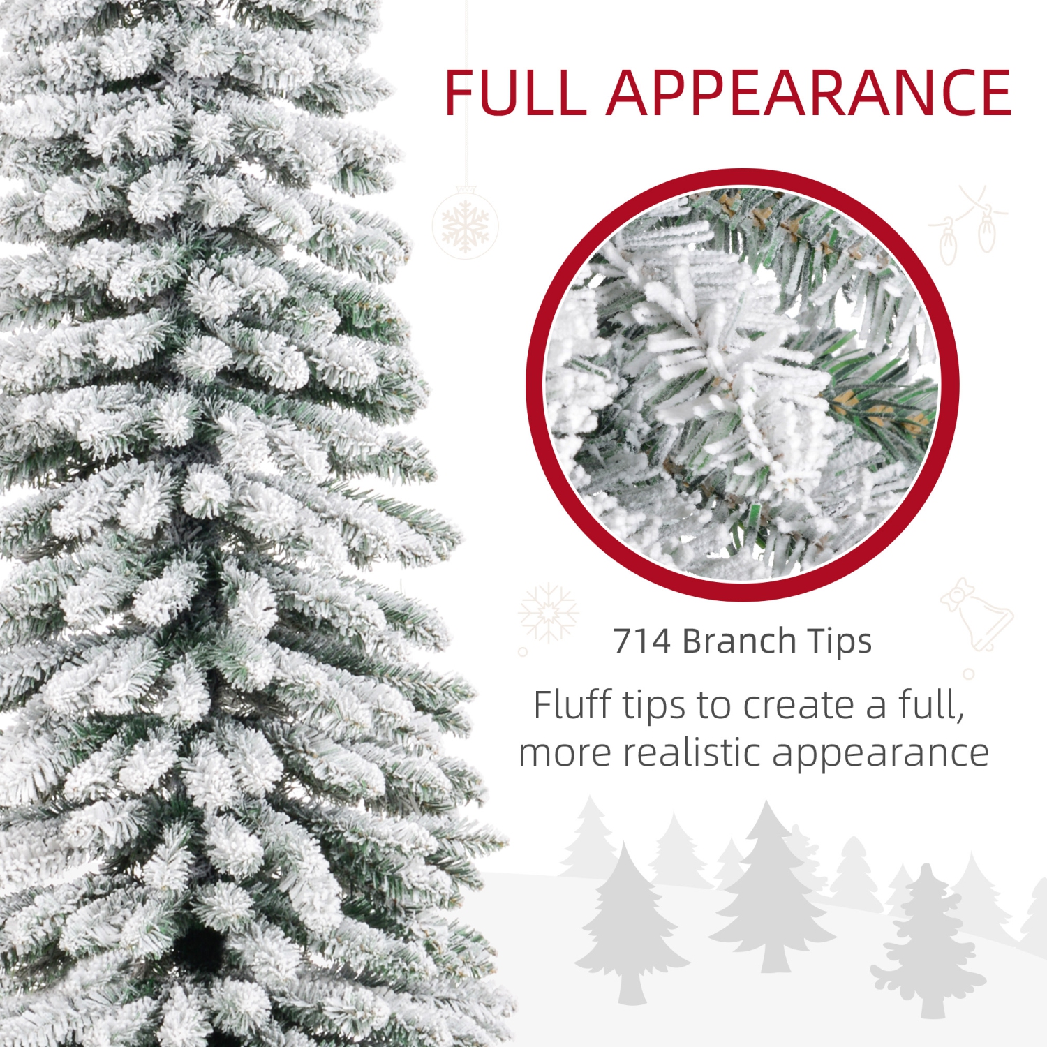 HOMCOM – Arbre de Noël artificiel floqué de neige, 9 pi, arbre de Noël étroit avec branches réalistes, base en métal, vert