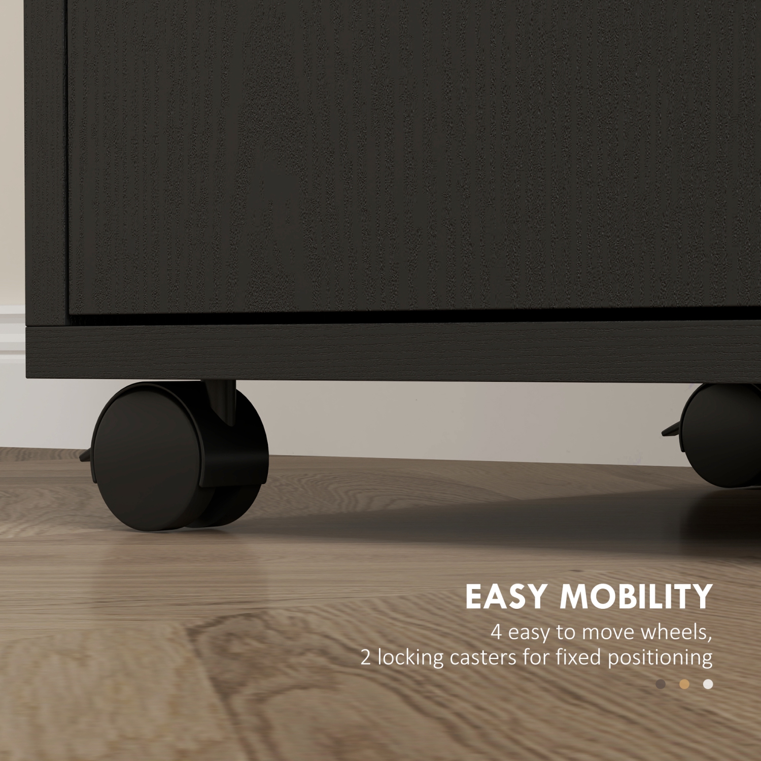 HOMCOM – Bibliothèque de rangement utilitaire à roulettes pour four à micro-ondes avec armoire à 2 portes, fini grain de bois noir