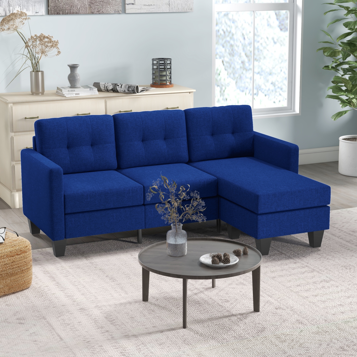 HOMCOM – Canapé modulaire avec fauteuil amovible, canapé en coin à 3 places avec pouf, canapé en L avec coussin épais rembourré pour le salon, le