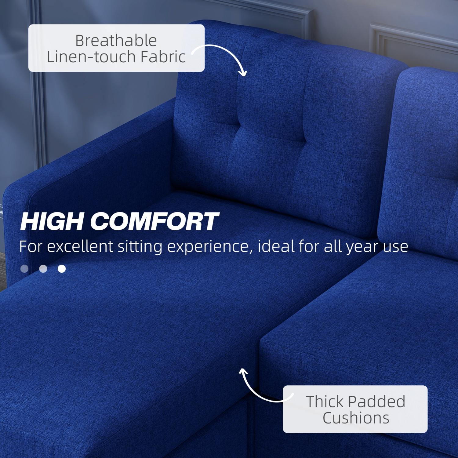 HOMCOM – Canapé modulaire avec fauteuil amovible, canapé en coin à 3 places avec pouf, canapé en L avec coussin épais rembourré pour le salon, le