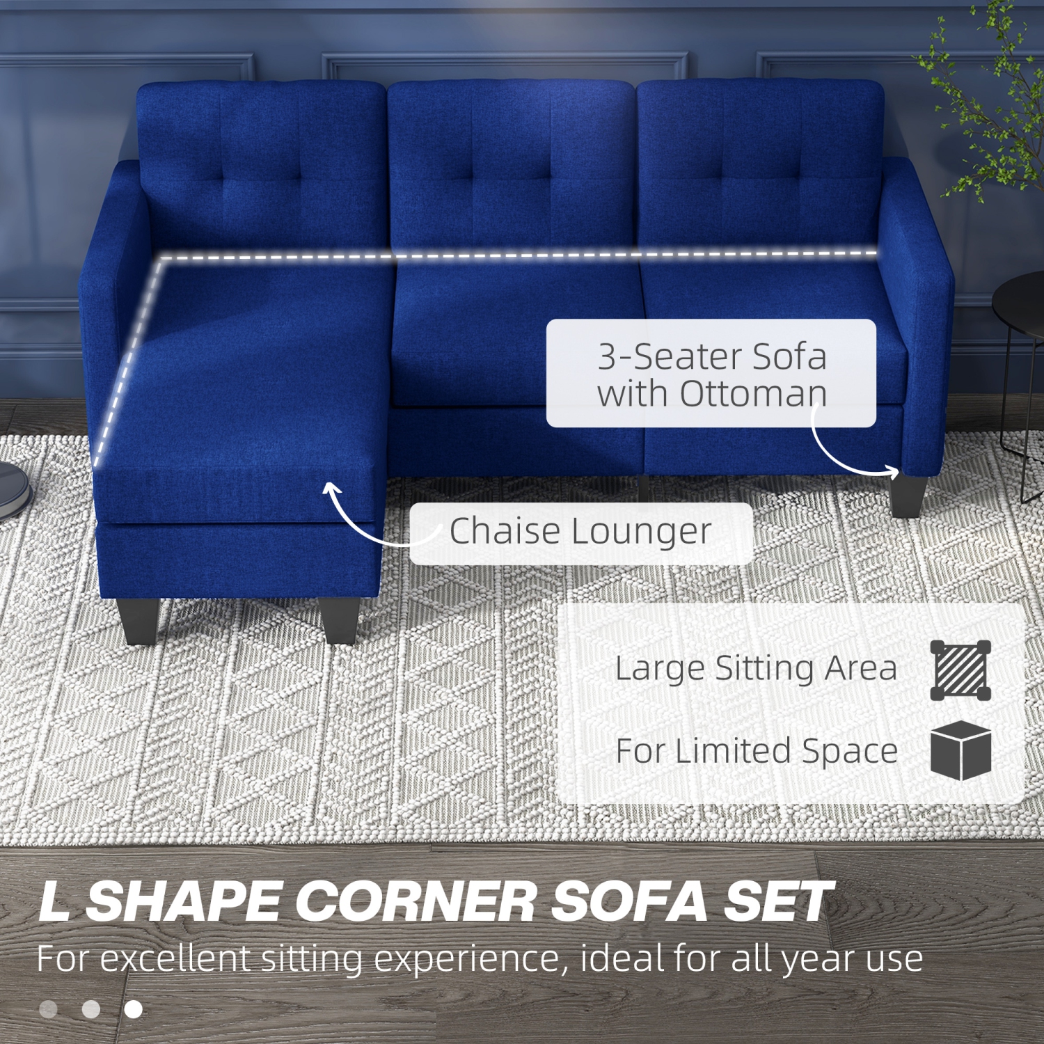 HOMCOM – Canapé modulaire avec fauteuil amovible, canapé en coin à 3 places avec pouf, canapé en L avec coussin épais rembourré pour le salon, le