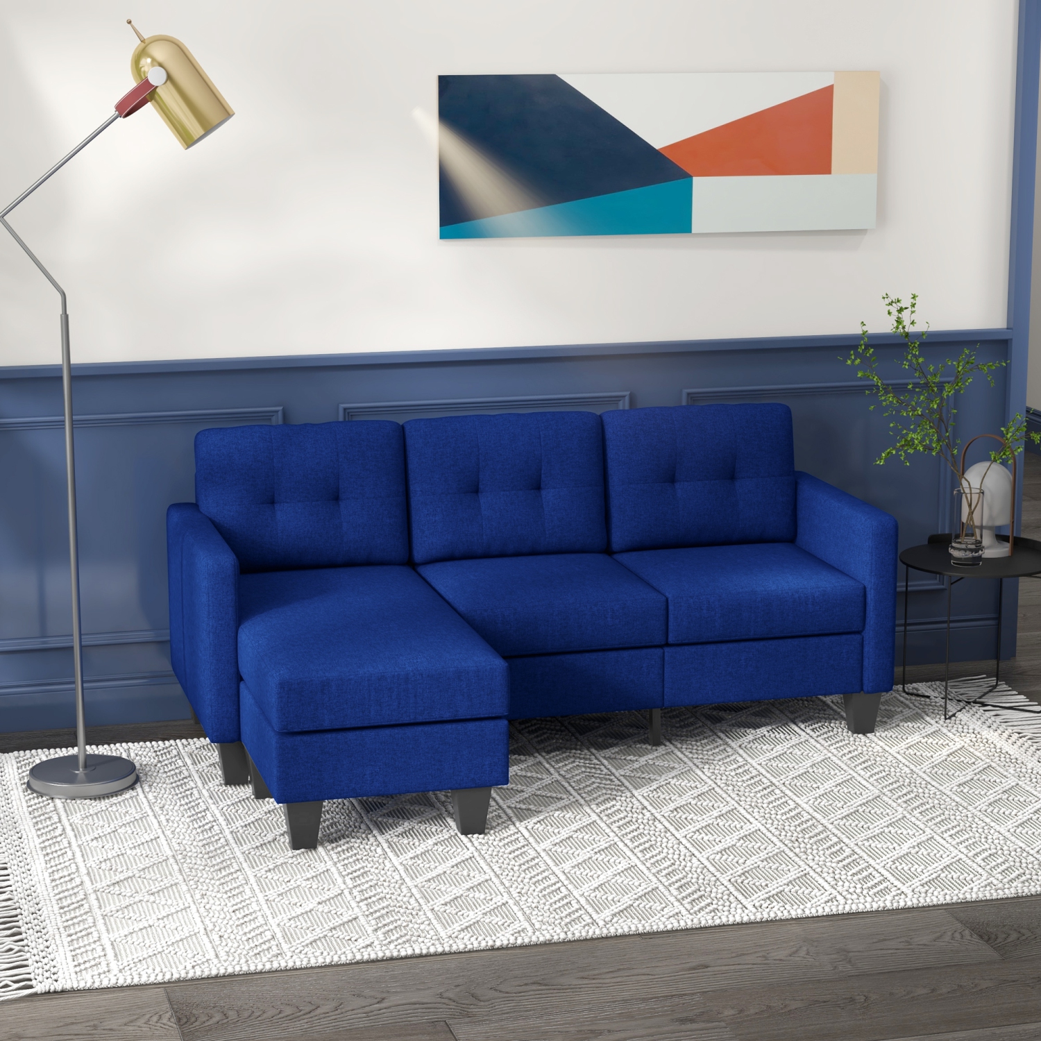 HOMCOM – Canapé modulaire avec fauteuil amovible, canapé en coin à 3 places avec pouf, canapé en L avec coussin épais rembourré pour le salon, le