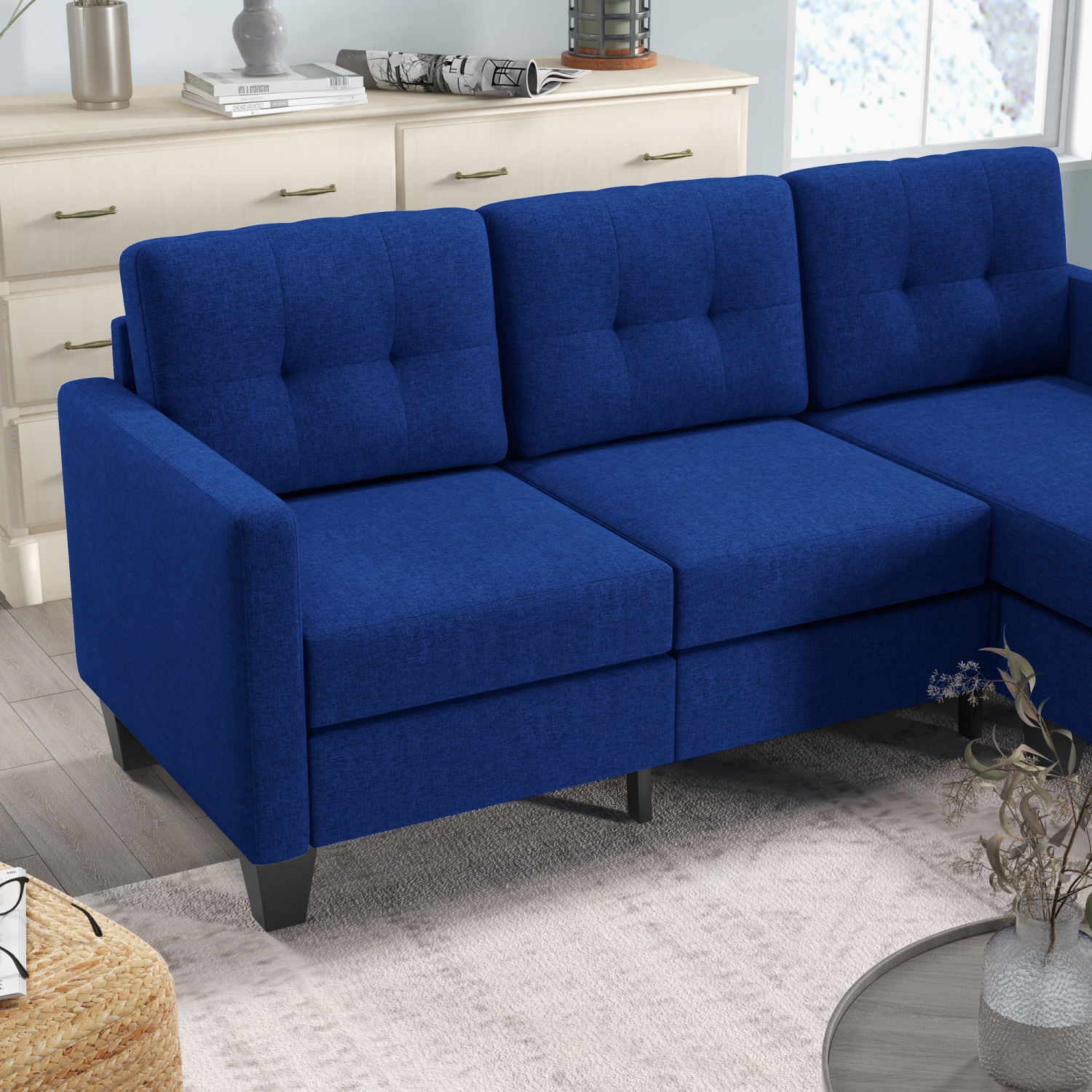 HOMCOM – Canapé modulaire avec fauteuil amovible, canapé en coin à 3 places avec pouf, canapé en L avec coussin épais rembourré pour le salon, le