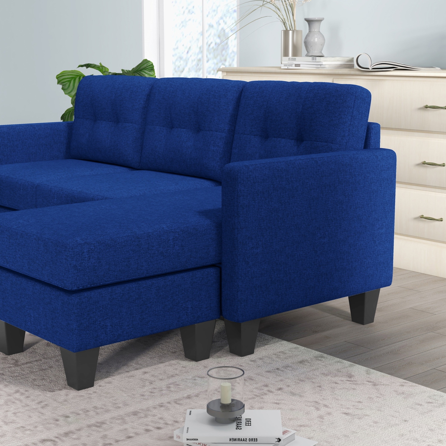 HOMCOM – Canapé modulaire avec fauteuil amovible, canapé en coin à 3 places avec pouf, canapé en L avec coussin épais rembourré pour le salon, le