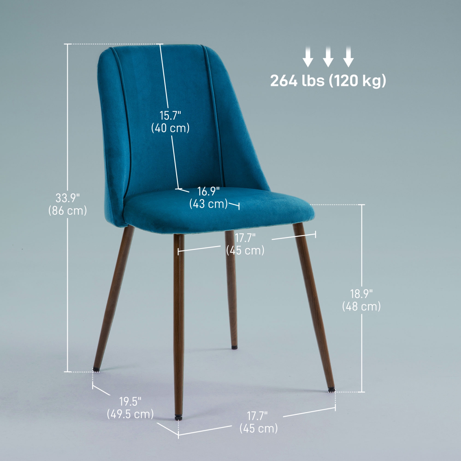 HOMCOM Dining Chairs Set of 4, Modern Kitchen Chairs with Velvet-touch Upholstery, Curved Back and Wood-grain Steel Legs, Accent Chairs for Living