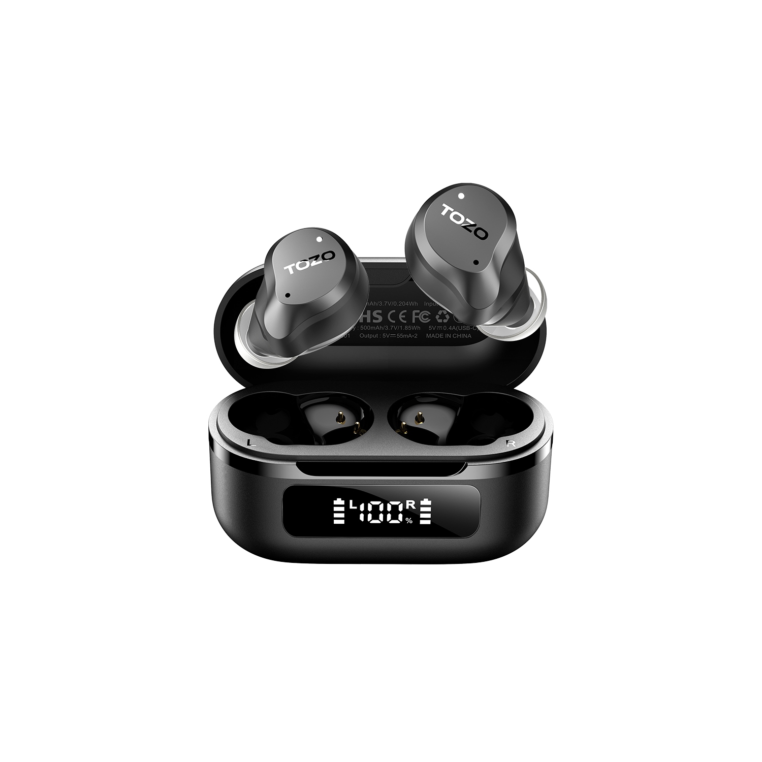 TOZO New Upgrade NC9 True Wireless Earbuds In-ear LED Digital Power Display with 6 MicsANC Noise Cancel IPX8 Waterproof Stereo Bass Heasets-Black