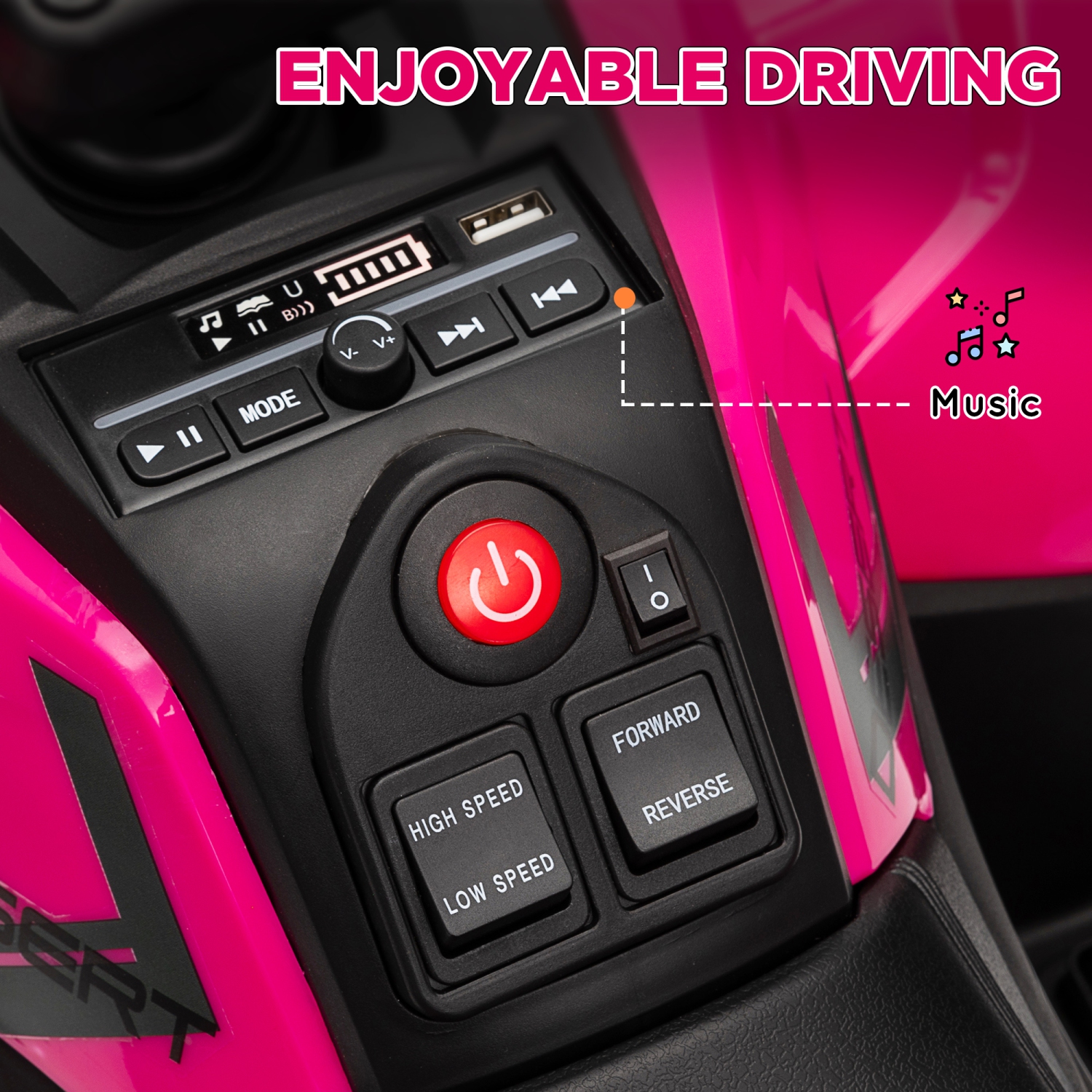 Qaba Kids ATV, 4 Wheeler, 12V Battery Powered Electric Vehicle with 4 Spring Suspension Wheels, Storage Basket, LED Headlights, High & Low Speed,