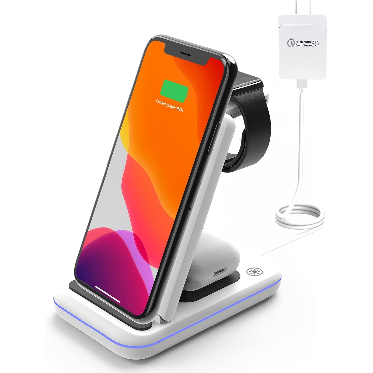 Wireless Charging Station, 3 in 1 Wireless Fast Charger Stand for iPhone 16/15/14/13/12/11/Pro/Max/XS/XR/X/8/Plus, for Apple Watch Ultra 8/7/6/5/4/3/2/SE, for AirPods 3/2/Pro