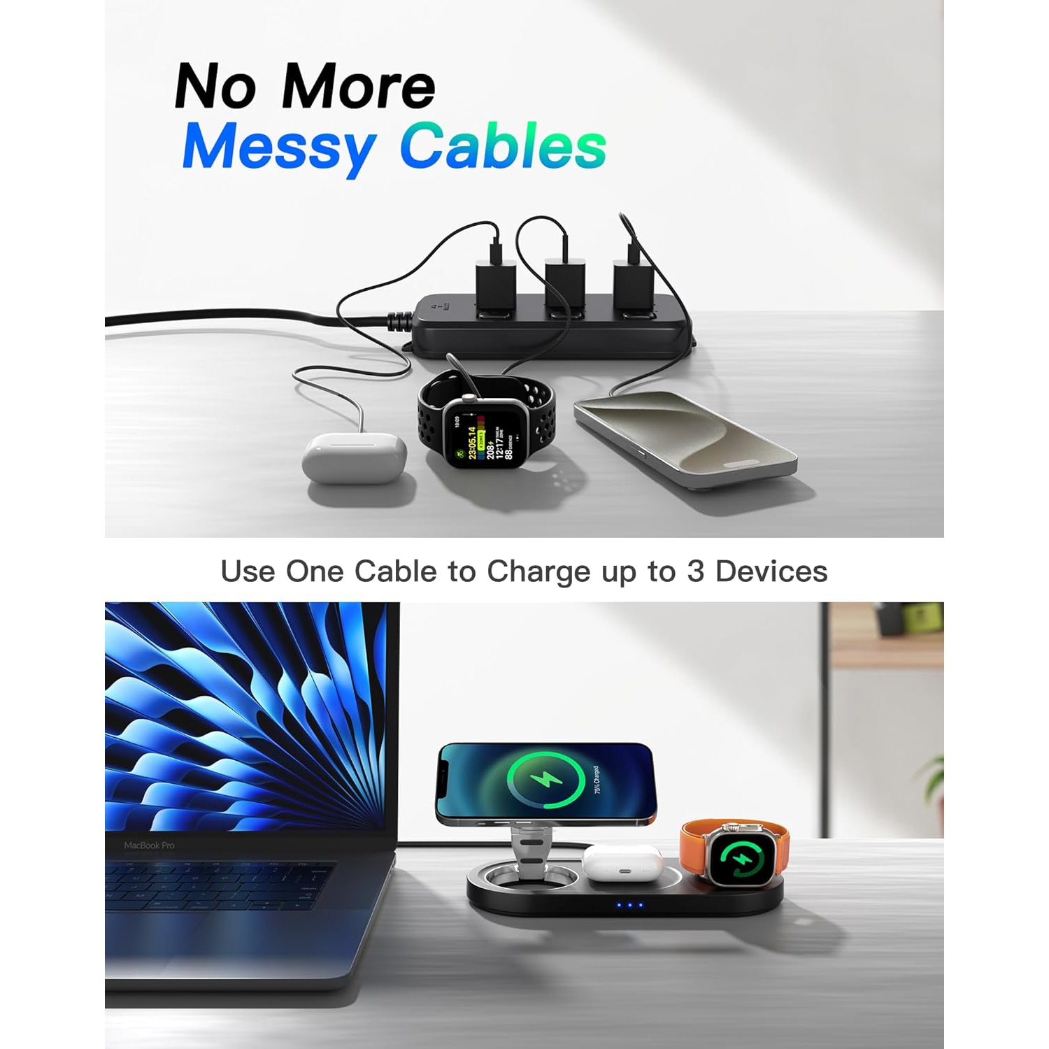 2024 chargeur sans fil 3-en-1 amélioré, station de recharge magnétique Nano pour iPhone