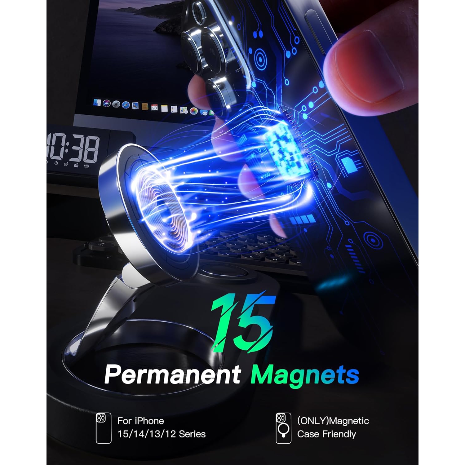 2024 chargeur sans fil 3-en-1 amélioré, station de recharge magnétique Nano pour iPhone