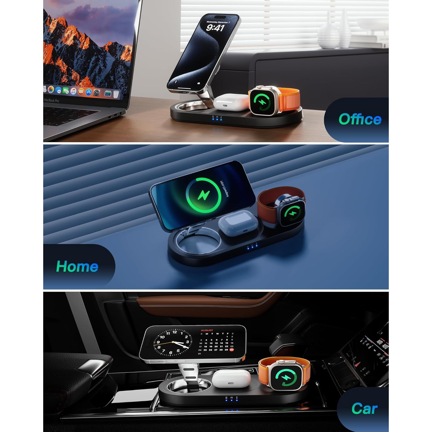 2024 chargeur sans fil 3-en-1 amélioré, station de recharge magnétique Nano pour iPhone