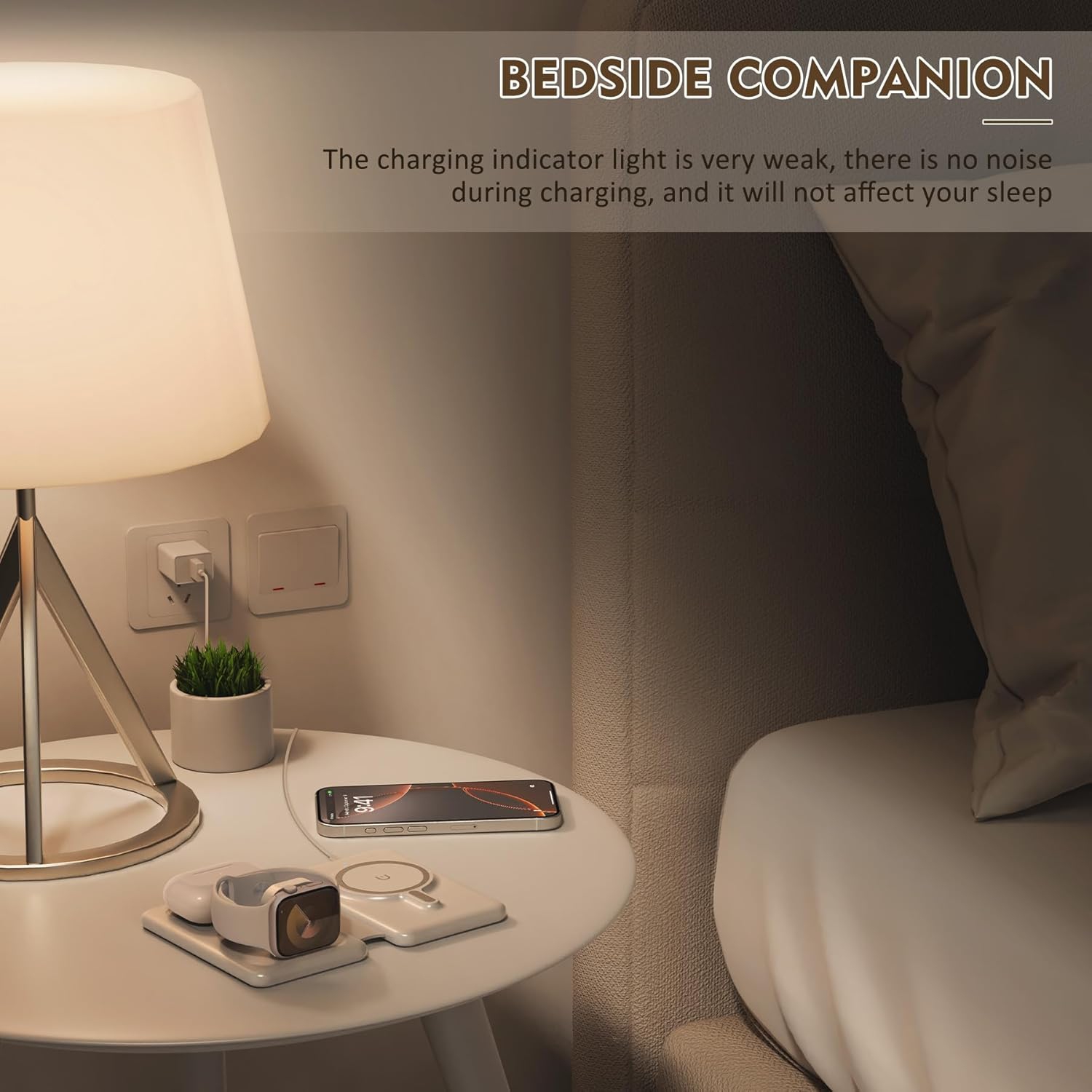 Chargeur sans fil magnétique pour iPhone : Station de recharge de voyage 3-en-1 pour appareils Apple pour iPhone 16 15 14 13 12 Pro Max Plus -