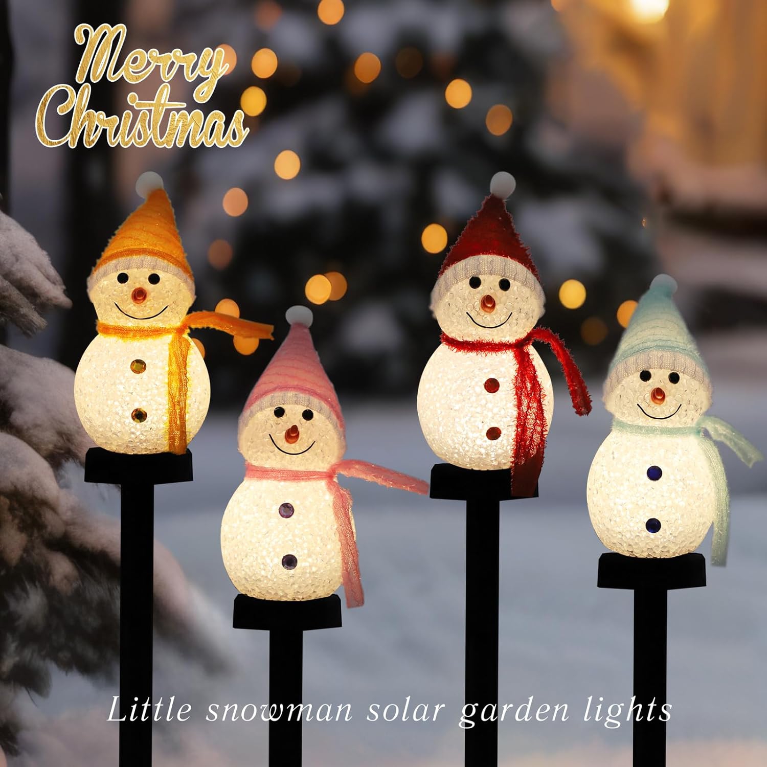 Lampes solaires de jardin 4 décoratives d'extérieur en forme de bonhomme de neige Décorations de Noël à énergie solaire étanches pour terrasse de