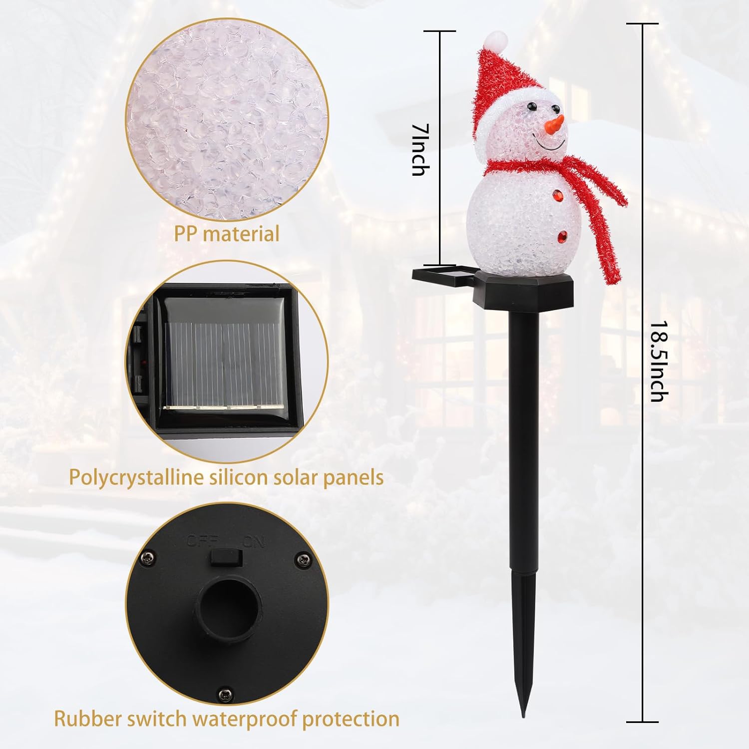 Lampes solaires de jardin 4 décoratives d'extérieur en forme de bonhomme de neige Décorations de Noël à énergie solaire étanches pour terrasse de