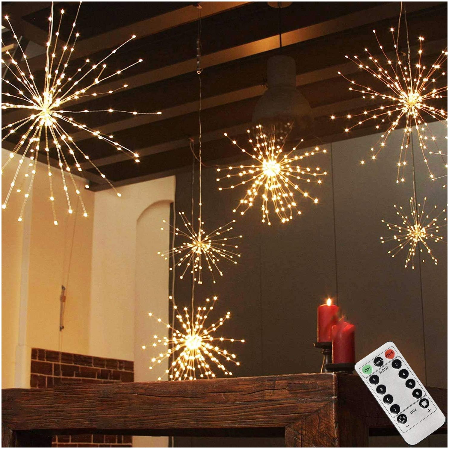 200LED Firework Lights, Battery Operated Starburst Sphere Lights, 8 Modes Dimmable Remote Control, Waterproof Fairy Light, Copper Wire Lights for