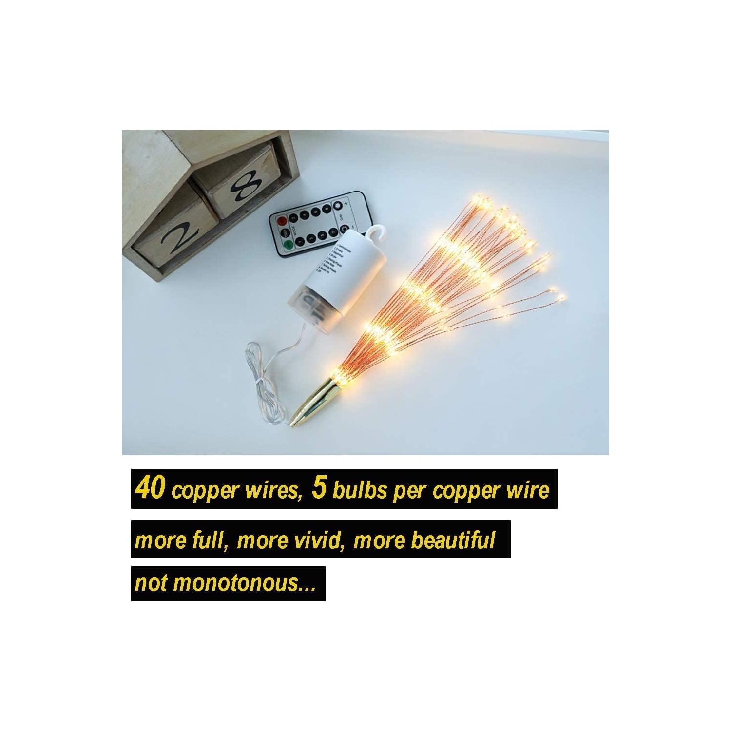 200LED Firework Lights, Battery Operated Starburst Sphere Lights, 8 Modes Dimmable Remote Control, Waterproof Fairy Light, Copper Wire Lights for