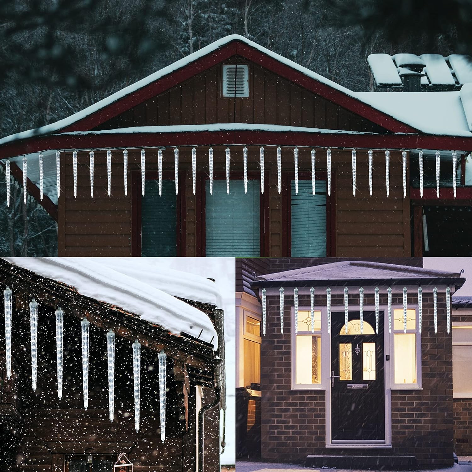 Meteor Shower Lights, 12" Outdoor Icicle Christmas Lights 8 Icicles 192 SMD LED Crystal Ice Falling Lights, Connectable Raindrop Iciclelight, Xmas