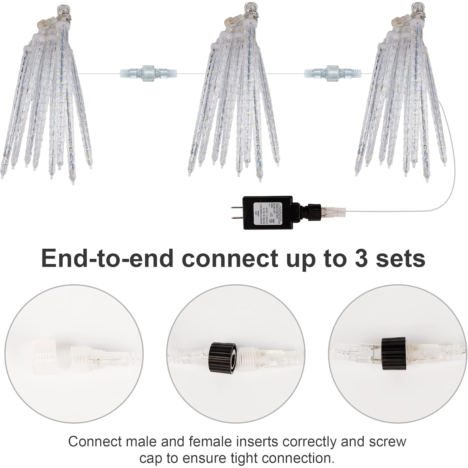 Meteor Shower Lights, 12" Outdoor Icicle Christmas Lights 8 Icicles 192 SMD LED Crystal Ice Falling Lights, Connectable Raindrop Iciclelight, Xmas