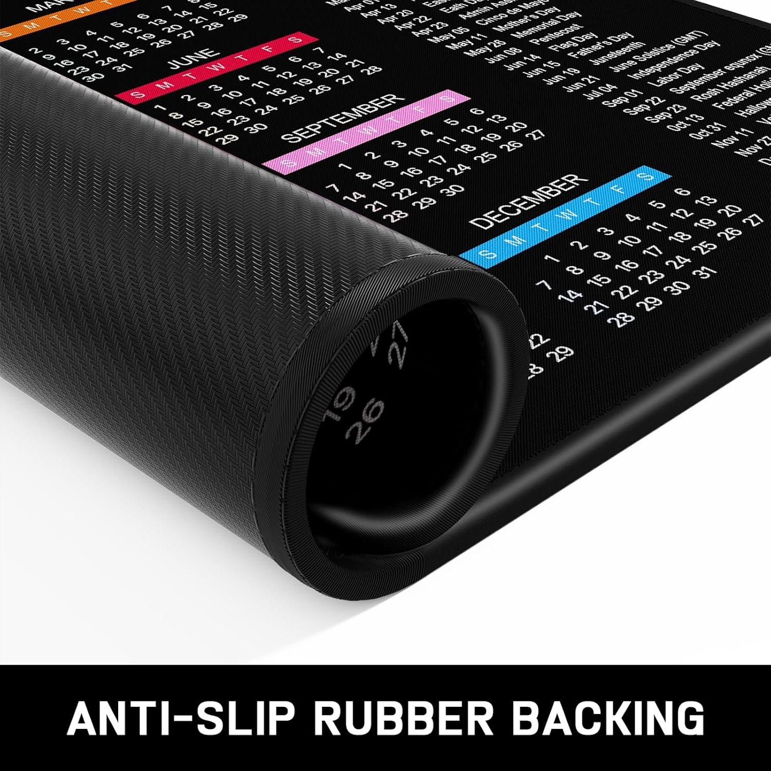 Tapis de souris Calendrier 2025, tapis de souris carré Nouvel An 2025, dos antidérapant en caoutchouc, bords cousus, surface lisse