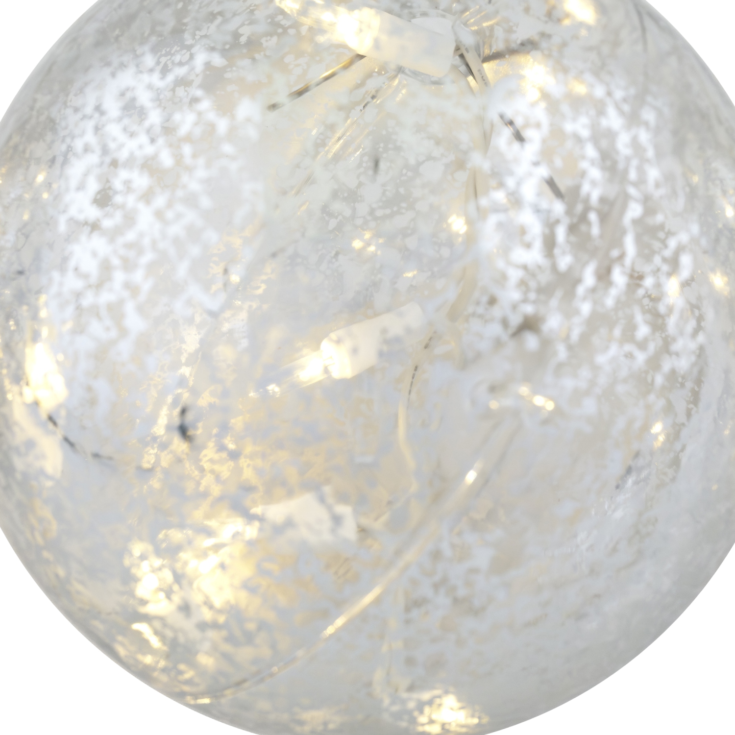 Lighted Mercury Glass Finish Christmas Ball Ornaments - Silver - Clear Lights - Set of 3