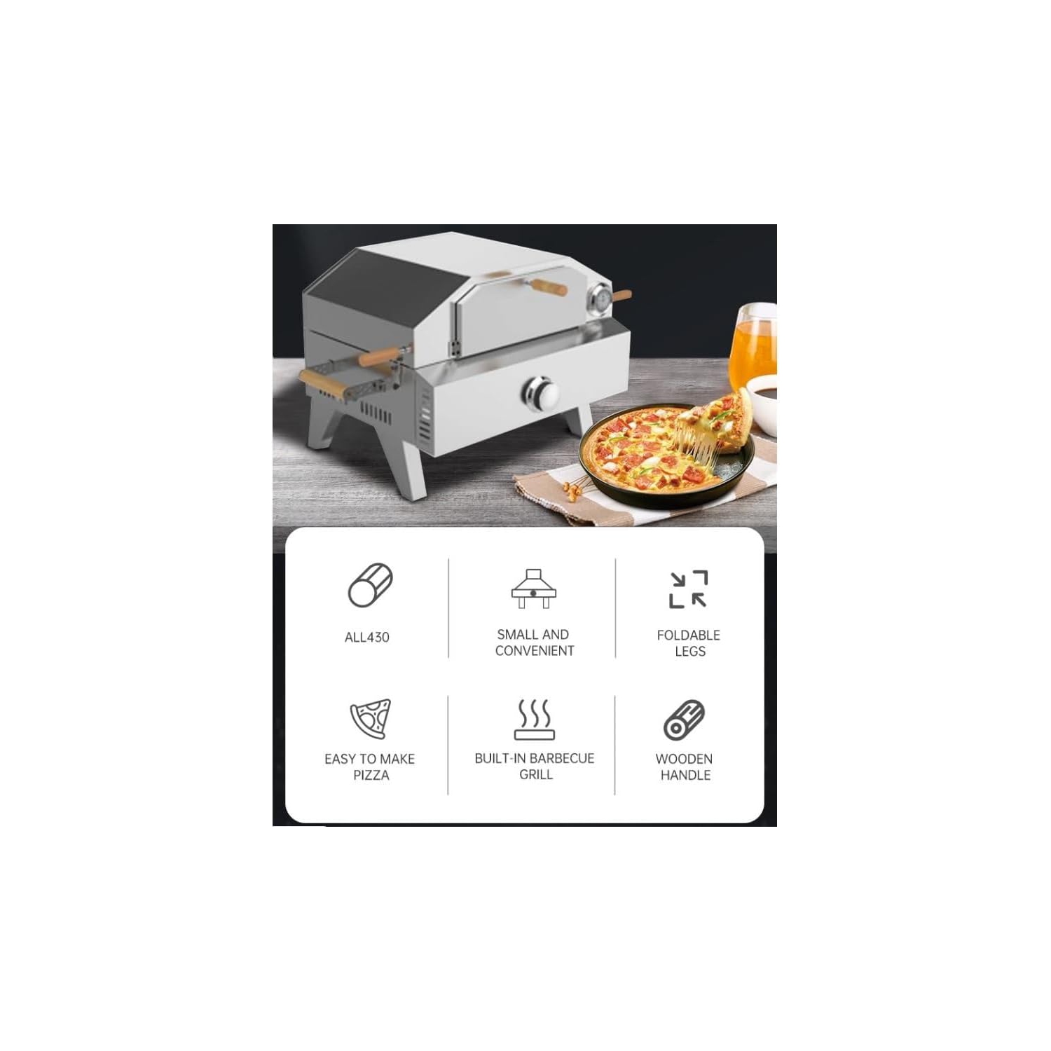 Four à pizza portatif au gaz de CROWN - Cuisson intérieure/extérieure 20&nbsp;000&nbsp;BTU - Four à pizza au propane avec gril intégré - Modèle léger