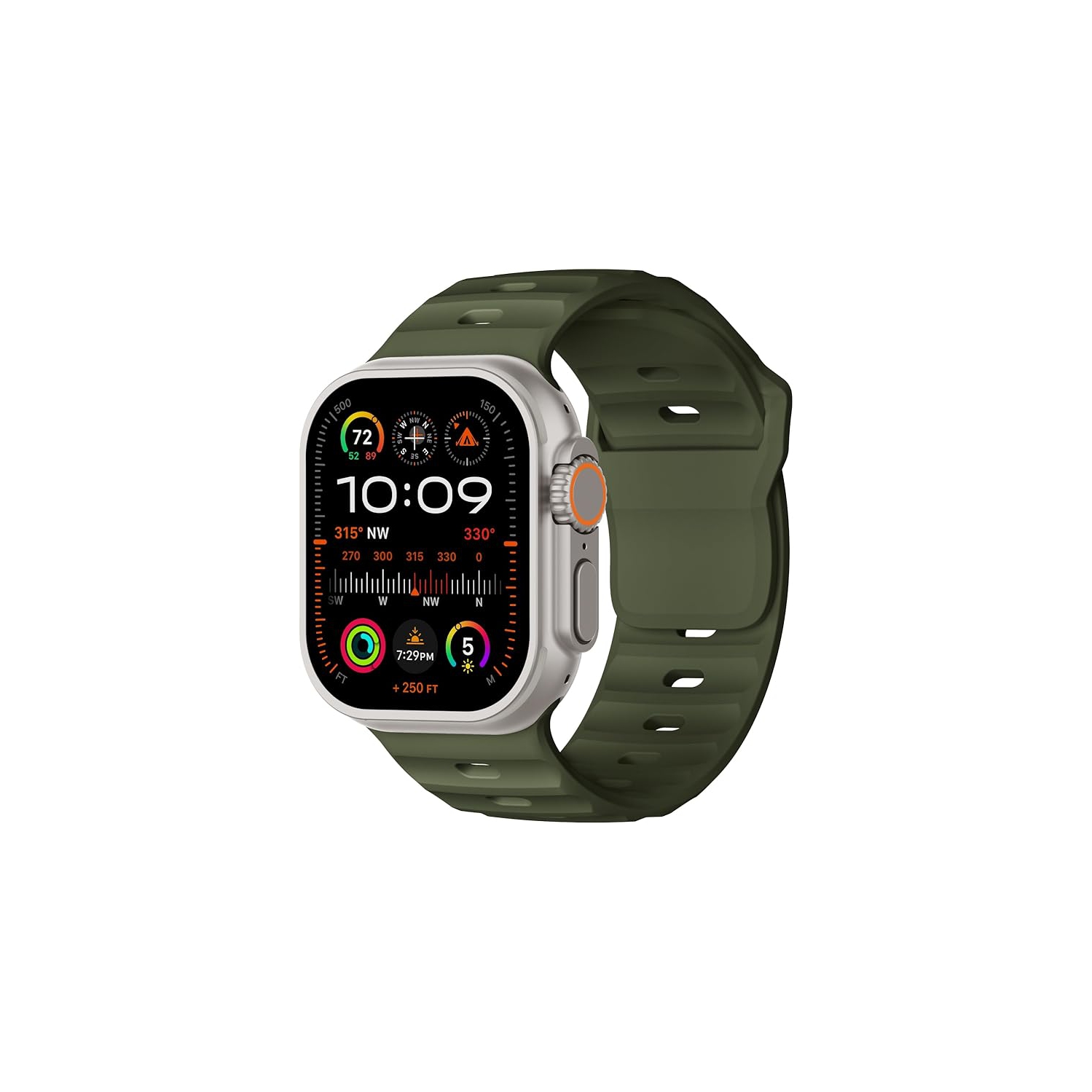 Apple Watch Ultra 2 de 49&nbsp;mm avec boîtier en titane naturel et bracelet vert armée remis à neuf et bon état