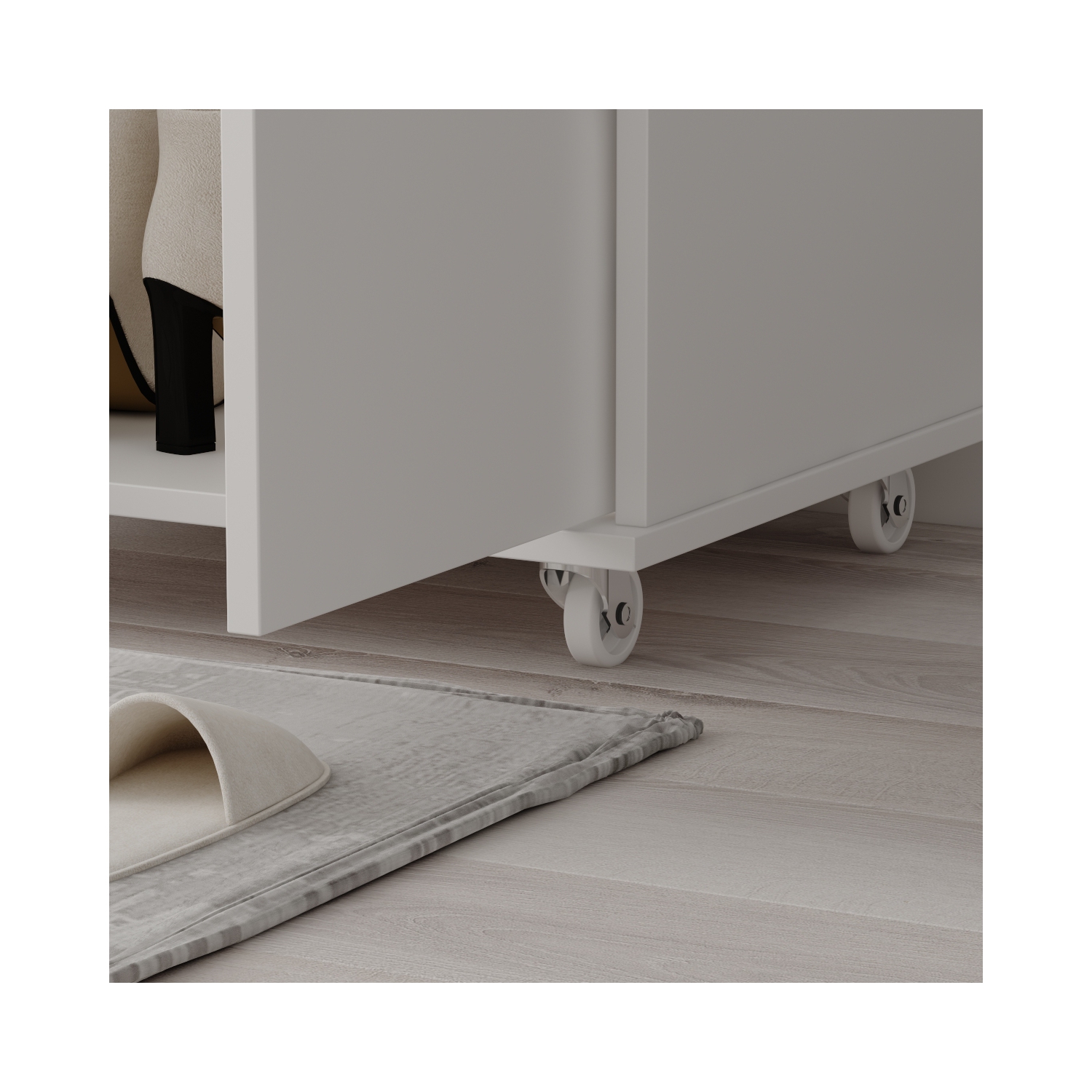 Homsee Vertical Shoe Organizer with Adjustable Shelves and Rolling Casters, White