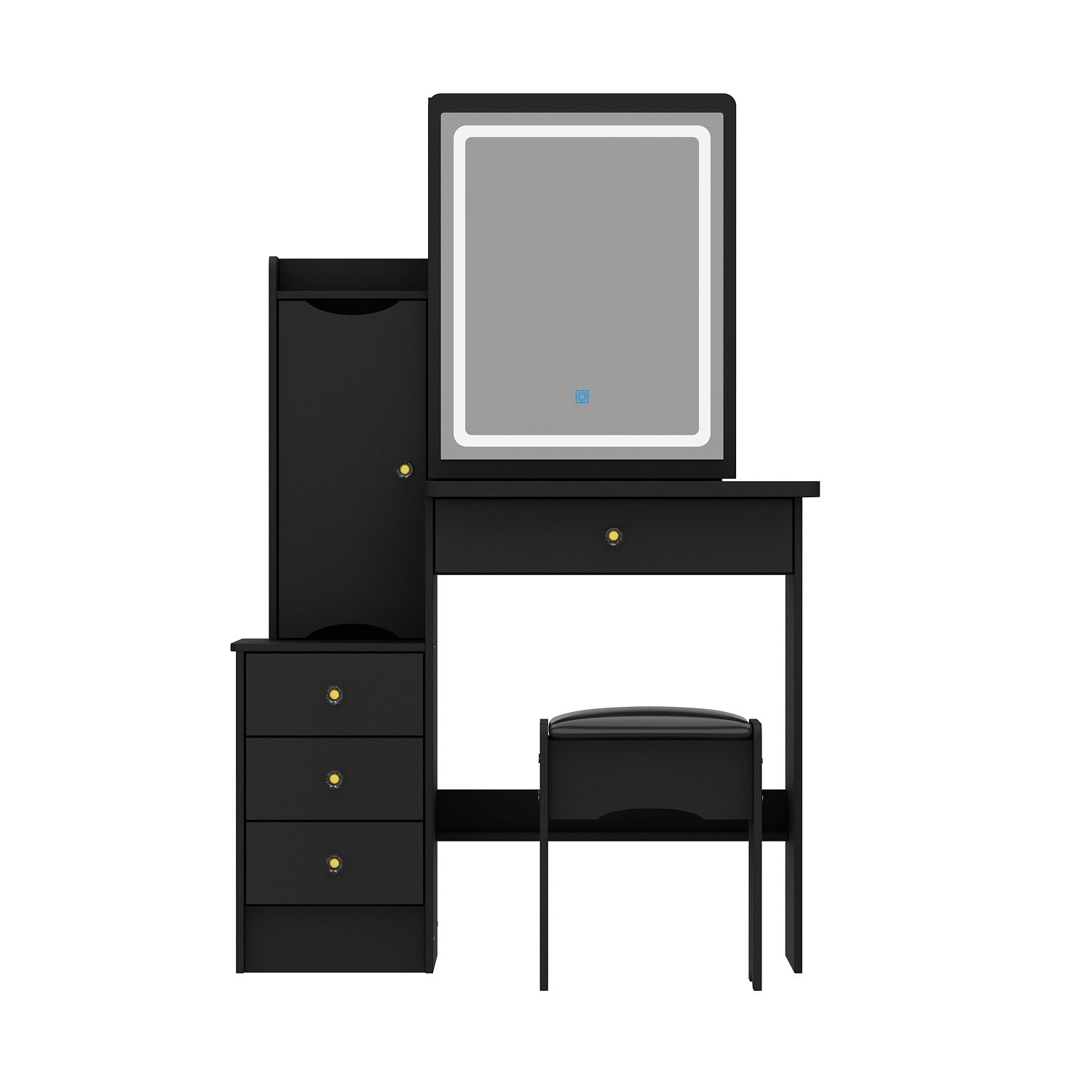 Homsee – Ensemble coiffeuse de maquillage avec miroir éclairé LED, 4 tiroirs, casier de rangement et tabouret rembourré pour chambre à coucher, noir