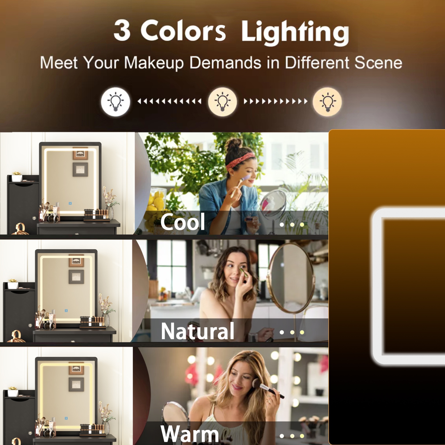 Homsee – Ensemble coiffeuse de maquillage avec miroir éclairé LED, 4 tiroirs, casier de rangement et tabouret rembourré pour chambre à coucher, noir