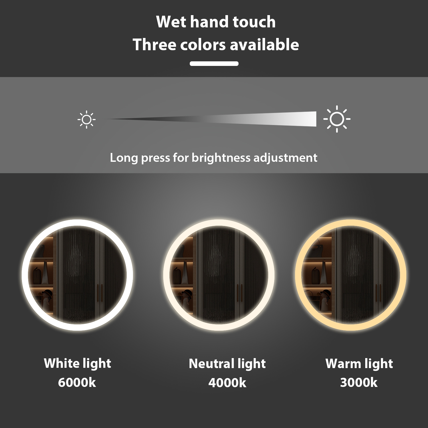 Homsee – Meuble-lavabo illuminé avec miroir à écran tactile, 5 tiroirs et tablettes de rangement, table à langer pour chambre à coucher, noir