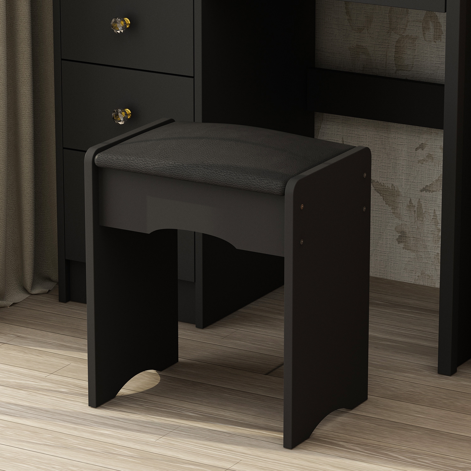 Homsee – Meuble-lavabo illuminé avec miroir à écran tactile, 5 tiroirs et tablettes de rangement, table à langer pour chambre à coucher, noir