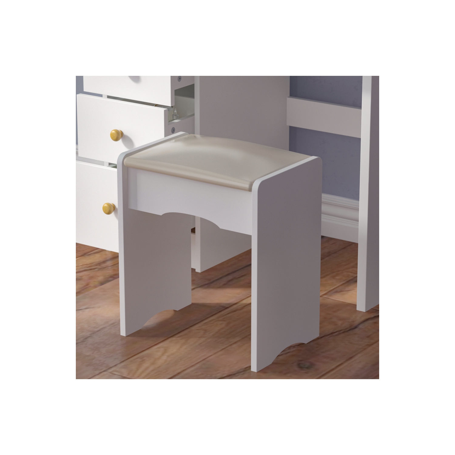 Homsee Lighted Vanity Set with Large Mirror, 5 Drawers, Storage Shelves & Cushioned Stool for Bedroom, White