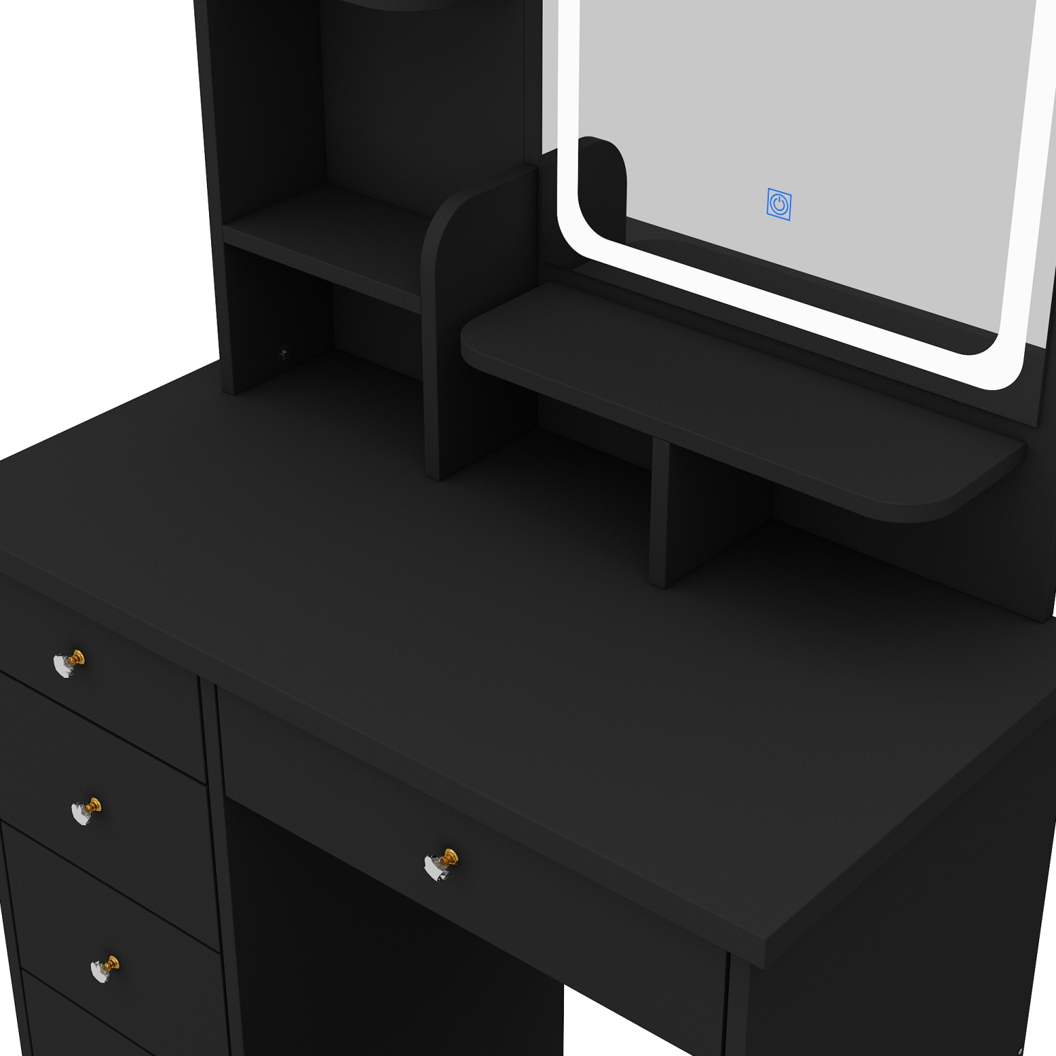 Homsee Vanity Desk Set with Large Lighted Mirror, 5 Drawers, Storage Shelves & Cushioned Stool for Bedroom, Black